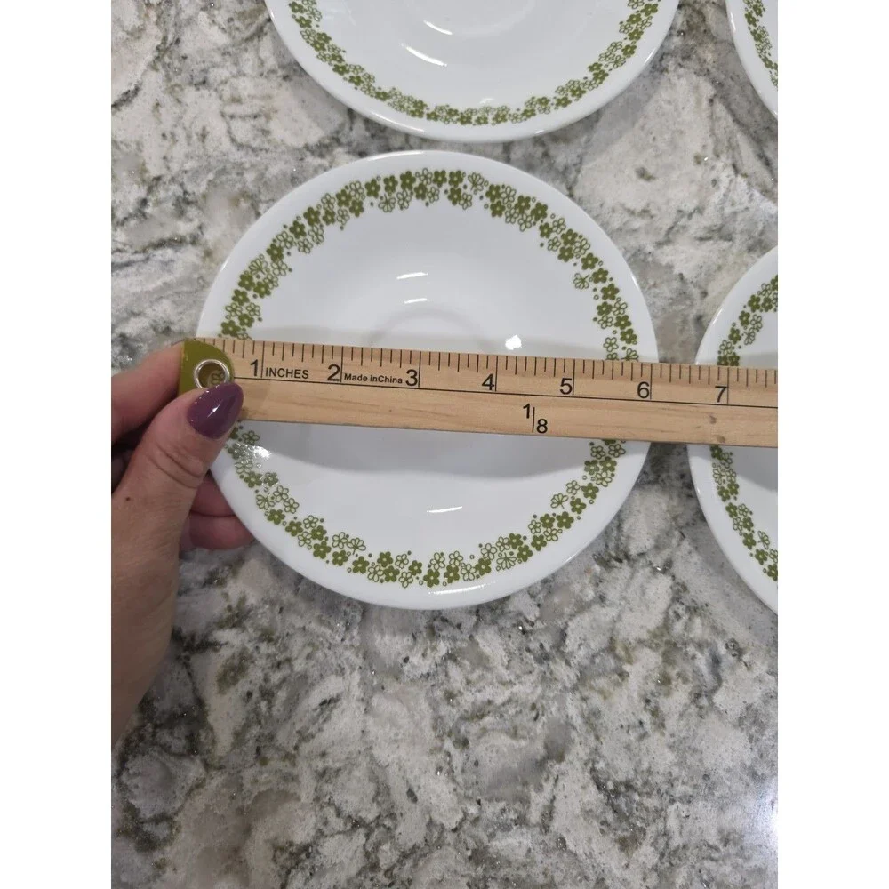 4 Corelle Spring Blossom Green Saucer Plate 6” Crazy Daisy USA Vintage